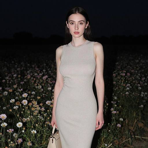 Slim Woman in Beige Dress Stargazing