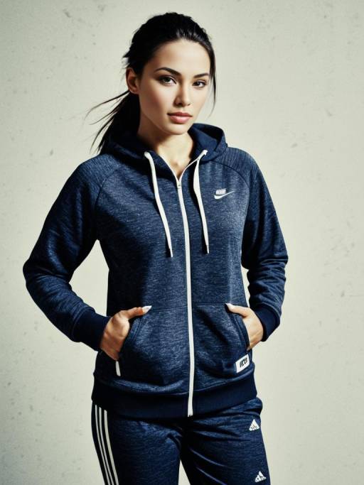Sporty Woman in Navy Blue Tracksuit