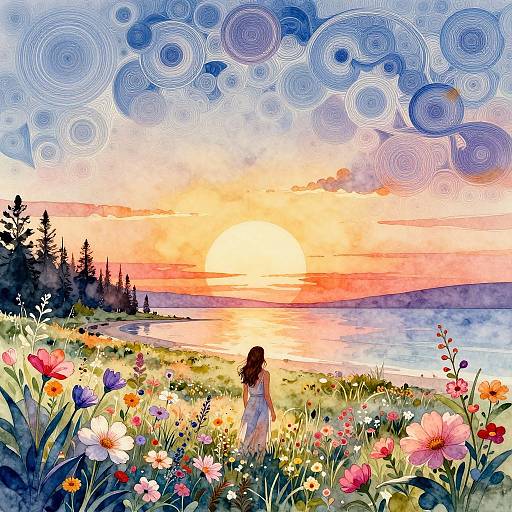 Bloodmoon Summer Sunset Watercolor