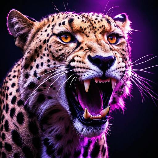 Hyper-Realistic Angry Cheetah Snarl with Neon Lighting