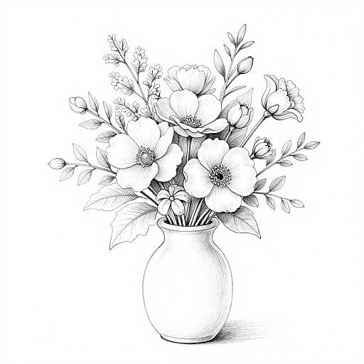 Delicate Monochrome Flower Bouquet Sketch
