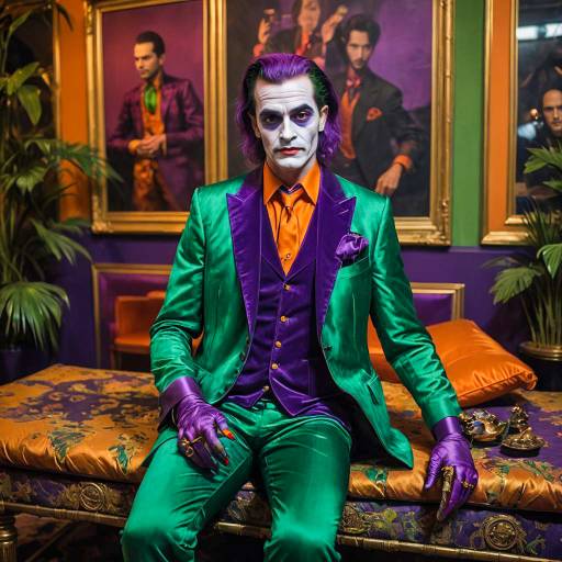 Man in Joker Costume Sitting on Ornate Bench