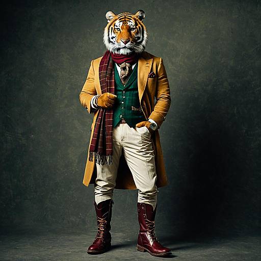 Sophisticated Anthropomorphic Tiger in Elegant Attire