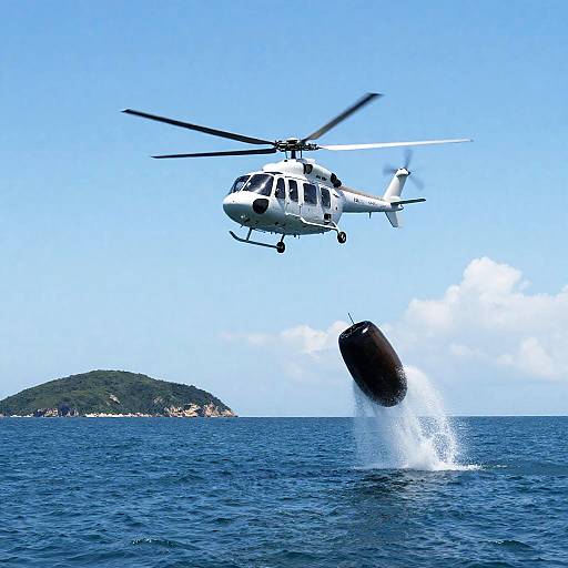 Helicopter Drops Object Over Ocean