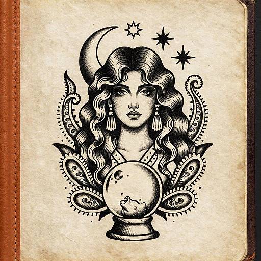 Vintage Gypsy Tattoo Ink Illustration