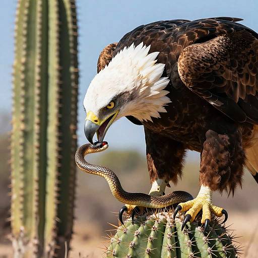 Eagle Eating Snake on Cactus