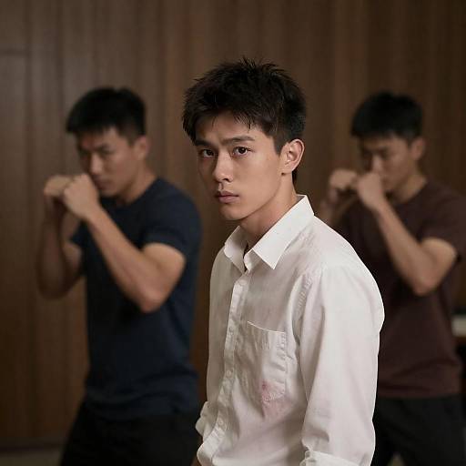 Intense Standoff in Dimly Lit Room