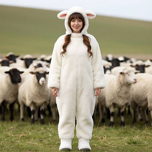 Woman in Sheep Costume Among Herders