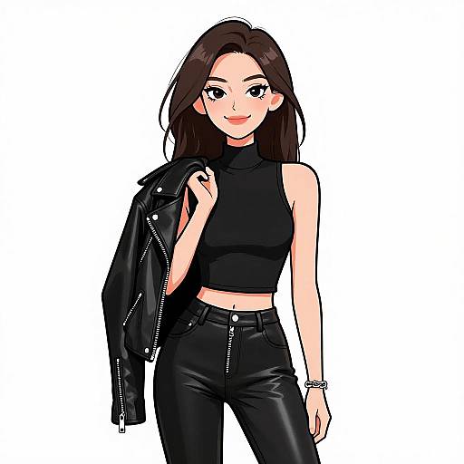 Edgy Smiling Woman in Leather