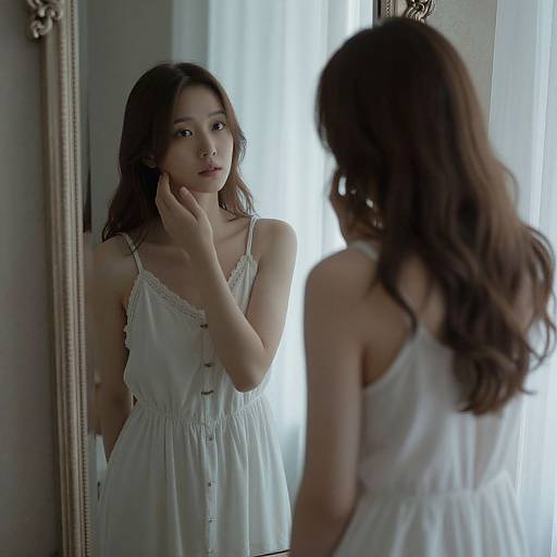 Ethereal Woman Reflecting Untold Stories