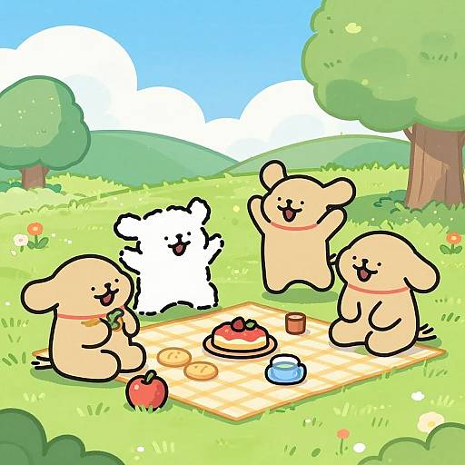 Cheerful Cartoon Friends Picnic Scene