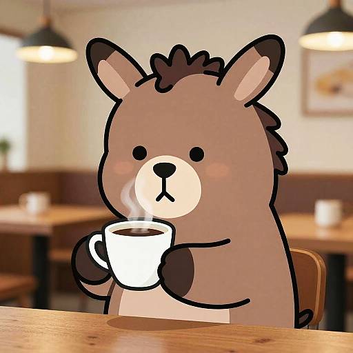 Doodle Donkey Holding Coffee