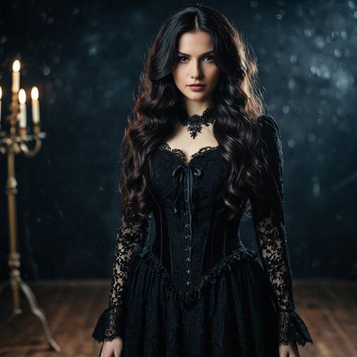 Woman in Black Victorian Lace Dress