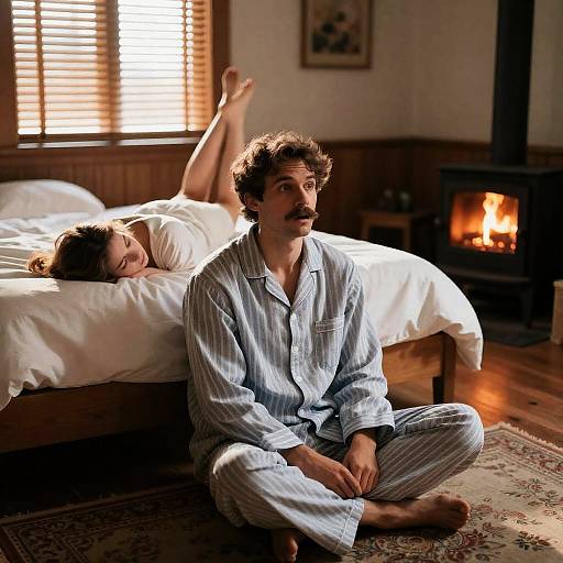 Surprised Man in Striped Pajamas Scene