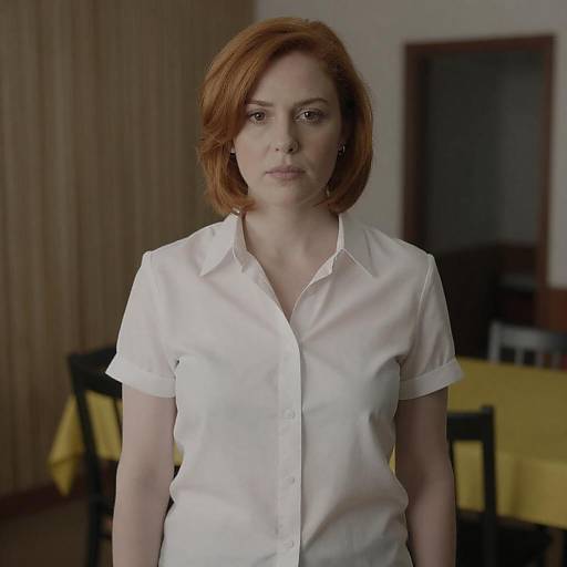 Woman with Red Hair in White Shirt Indoors