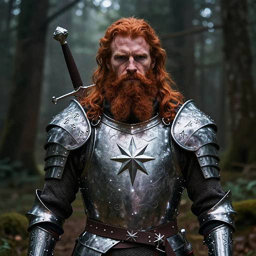 Red-Haired Warrior in Mystical Forest
