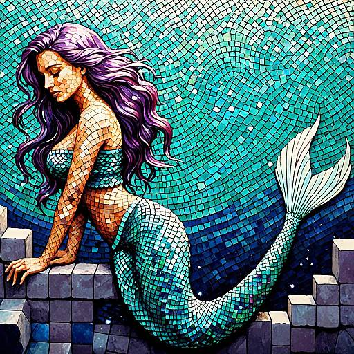 Mosaic Mermaid Digital Artwork