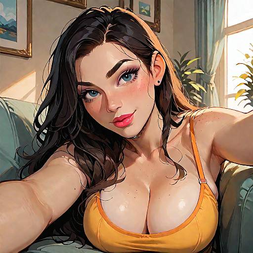 Woman Taking Indoor Selfie in Yellow Top