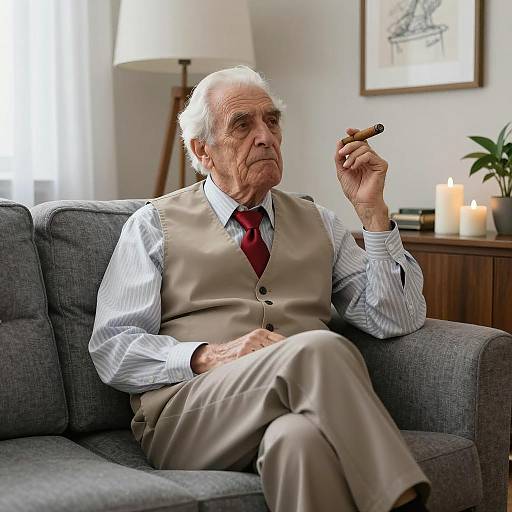 Elderly Man Smoking Cigar Indoors