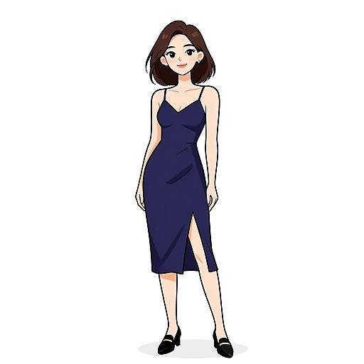 Smiling Woman in Chic Navy Dress