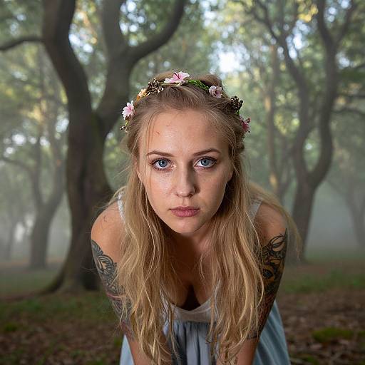 Enigmatic Slavic Woman in Misty Forest