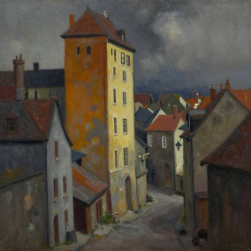 Gouache Medieval Grimdark Cityscape