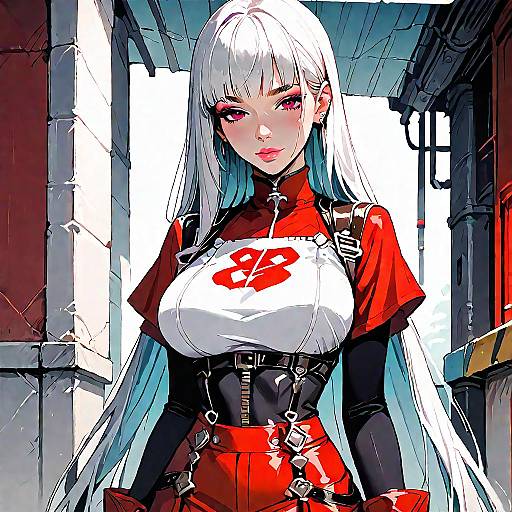 Anime Girl in Stylish Red Outfit