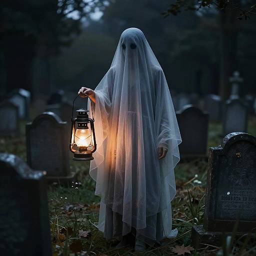 Lonely Lantern Ghost in Gothic Graveyard