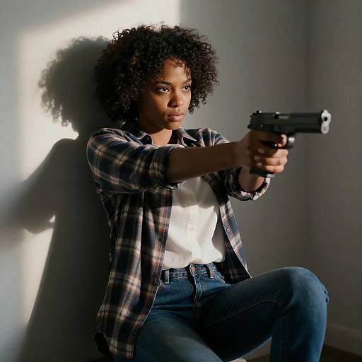 Focused Woman in Shadowed Corner