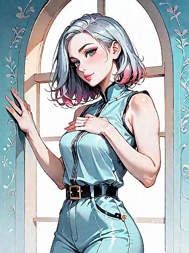 Stylish Woman in Sleeveless Jumpsuit by Window