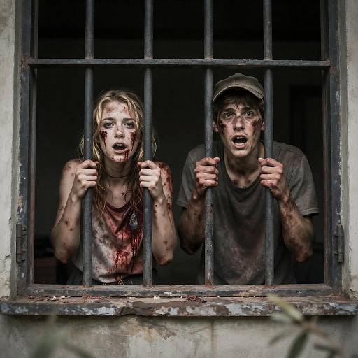 Grimy Bars: Bloodied Youths at Window