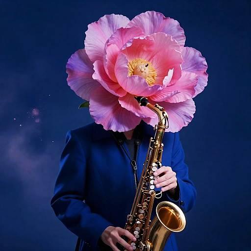 Flower-Headed Saxophonist in Dreamy Night
