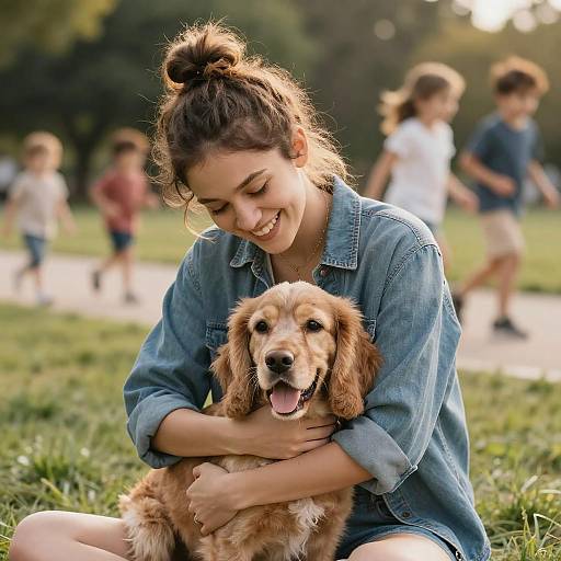 Joyful Moment: Woman and Dog in Park