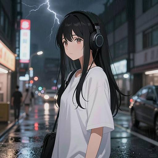 Rainy Night Urban Anime Girl