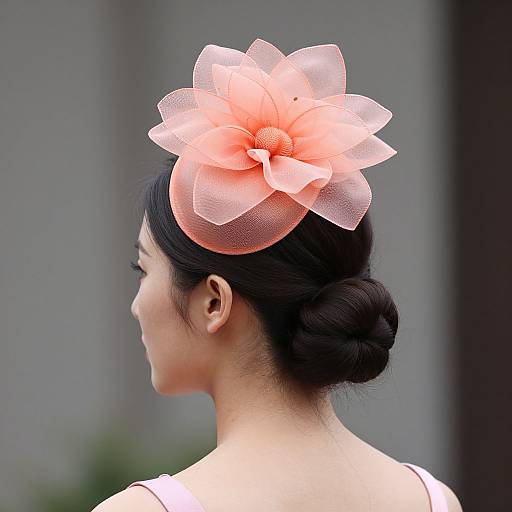 Woman in Coral Royal Ascot Fascinator