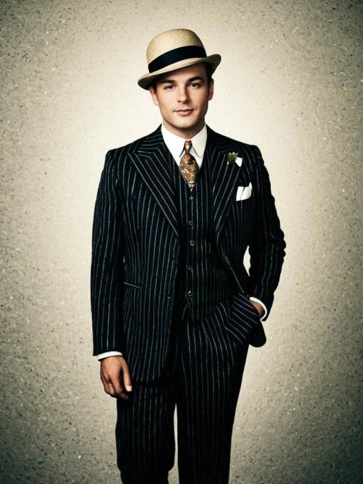 Man in Gatsby Style Pinstripe Suit and Straw Hat