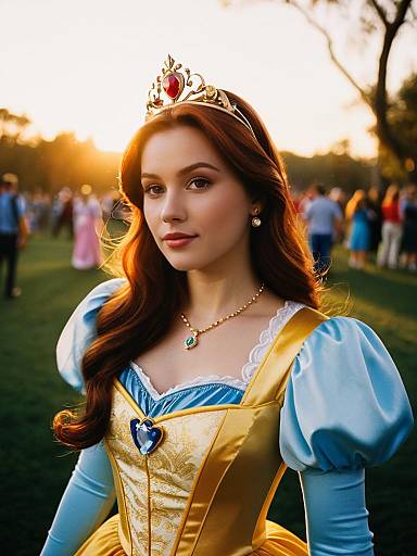 Woman in Disney Princess Costume at Golden Hour