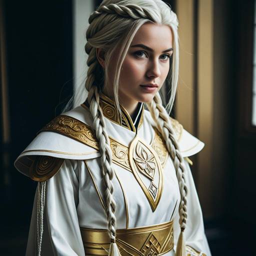 Cosplay Character in White and Gold Ceremonial Dress