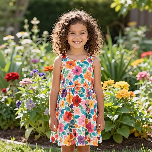 Girl in Vibrant Floral Garden