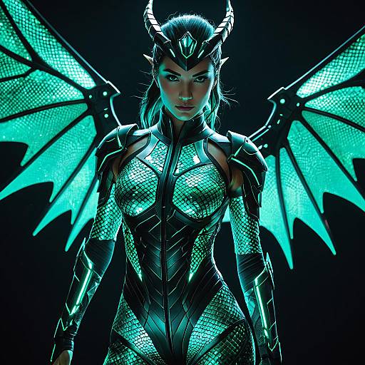 Futuristic Cyber Dragon Girl with Neon Wings