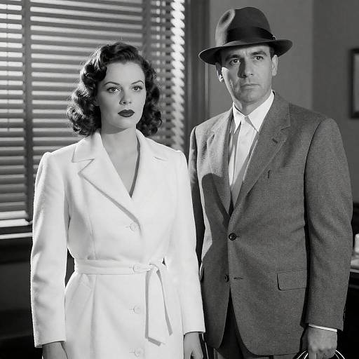 1940s Noir Couple in Sunlit Blinds
