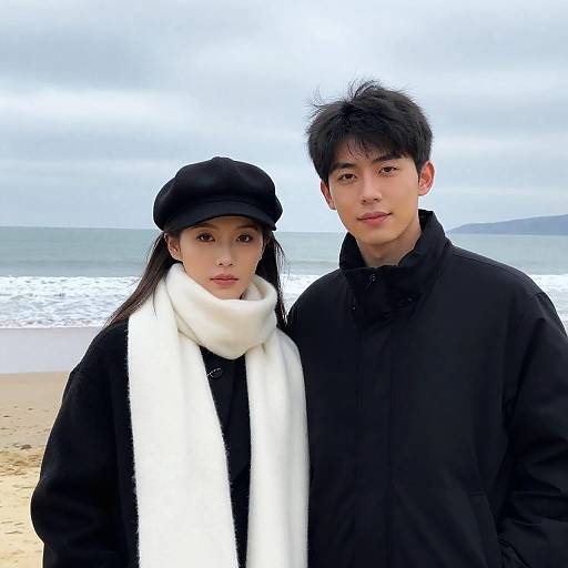 Beach Portrait of Two Serious Friends