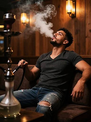 Man Lounging in Moody Hookah Bar