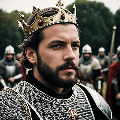 Medieval King in Armor with Crown