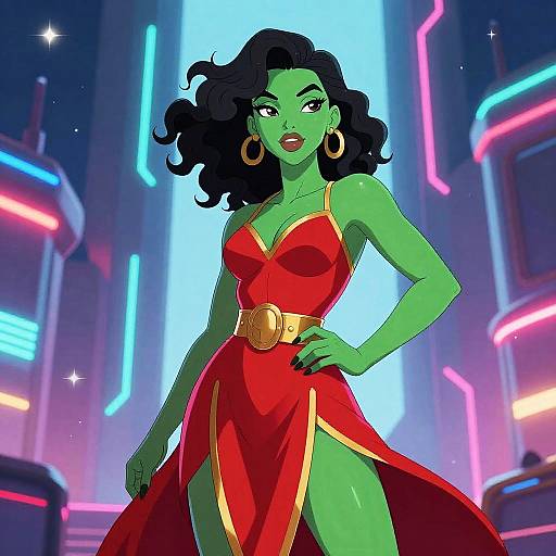 Futuristic Green-Skinned Woman in Neon