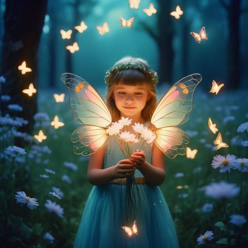 Whimsical Fairy Child in Magical Meadow Whimsical Fairy Child in Magical Meadow