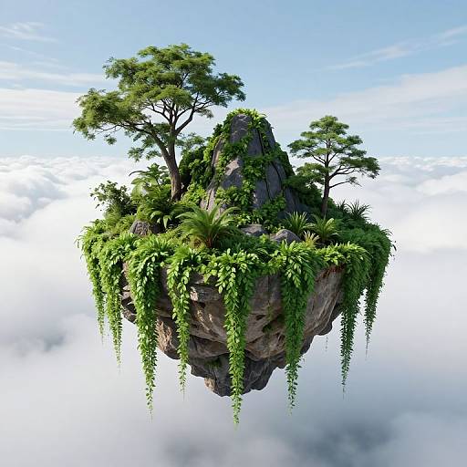 Floating Verdant Island Above Clouds