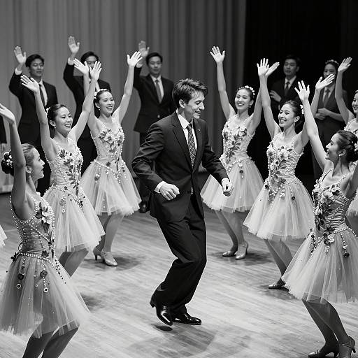 Energetic Dance Party in Black and White