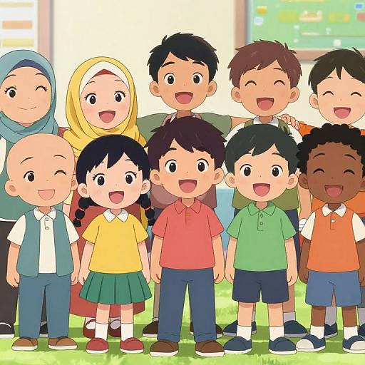 Diverse Happy Anime Kids Group