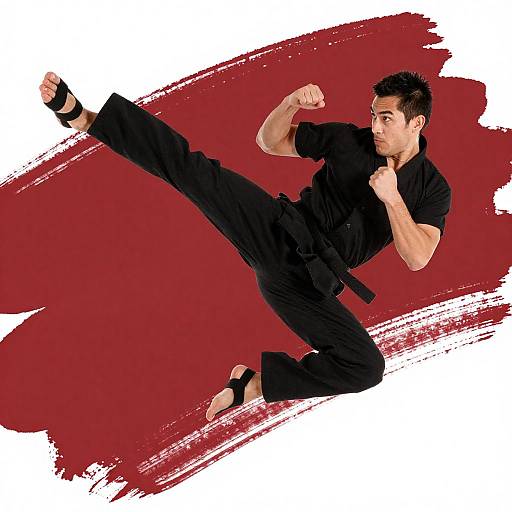 Dynamic Martial Artist Mid-Air Kick